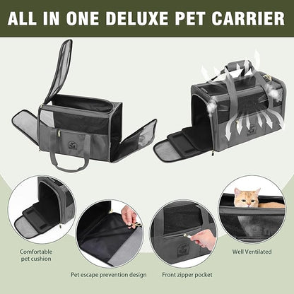 Luxury Pet Carrier for Dogs, Cats, Puppies - Airline TSA Approved, Durable Anti-Scratch Fabric, Soft-Sided, Consistent Airflow, Foldable Design, Cushion Pad, Travel(Grey, Large)