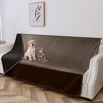 100% Waterproof Dog Blanket,52x82 inches Soft Leak Proof Pet Couch Throw for Sofa, Bed Furniture Protector Covers from Dogs Puppys Cats Washable-Light Brown+Dark Brown