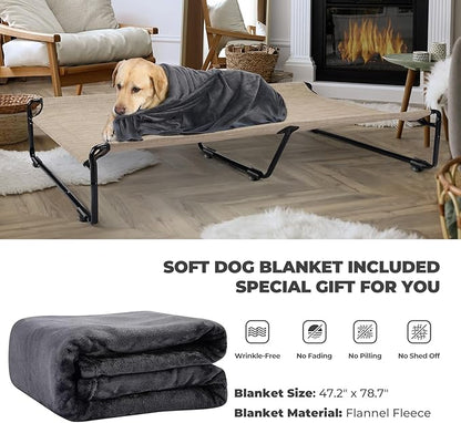 Veehoo Large Elevated Dog Bed with Flannel Dog Blanket CWC2201B