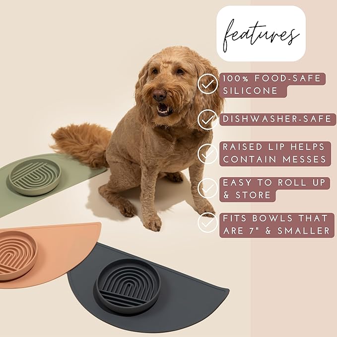 Waterproof Silicone Pet Food Mat - Non-Slip, Spill-Proof Feeding Mats for Floors, Raised Edge Design, Easy-to-Clean, Durable Flexible Rubber Mat for Dog & Cat Bowls, Medium-Blush