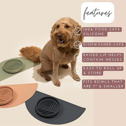 Waterproof Silicone Pet Food Mat - Non-Slip, Spill-Proof Feeding Mats for Floors, Raised Edge Design, Easy-to-Clean, Durable Flexible Rubber Mat for Dog & Cat Bowls, Medium-Blush