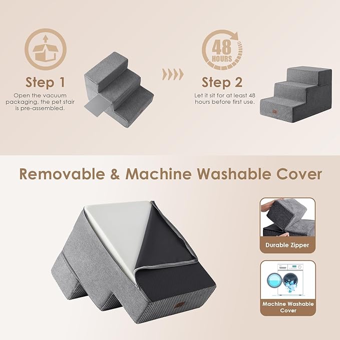 EHEYCIGA Dog Stairs for Small Dogs 16.5”H 3-Step Extra