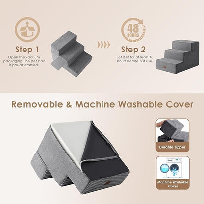 EHEYCIGA Dog Stairs for Small Dogs 16.5”H 3-Step Extra