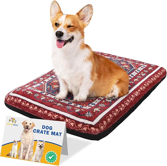 SCENEREAL Dog Crate Mat for Small Medium Large Dogs 19" x 30", Red