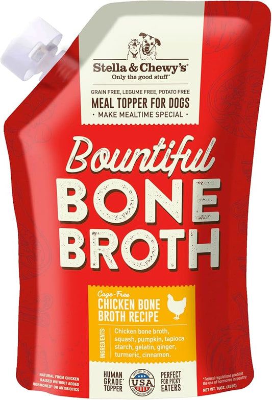 Stella & Chewy's Bountiful Bone Broth Cage-Free Chicken Recipe Meal Topper for Dogs, 16 Oz. Resealable Pouch