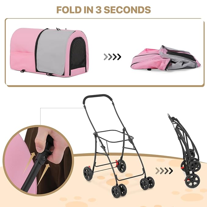 MoNiBloom Double Dog Stroller with Detachable Carrier Bags Large 4 Wheels Foldable Jogger for Small and Medium Dog Cats