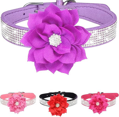 Rhinestone Dog Collar for Small Medium Dogs Purple Small Dog Collar for Girl Female Dogs Flower Puppy Collar for Summer Spring Wedding Puppy Necklace Girl Dog Collar (Purple