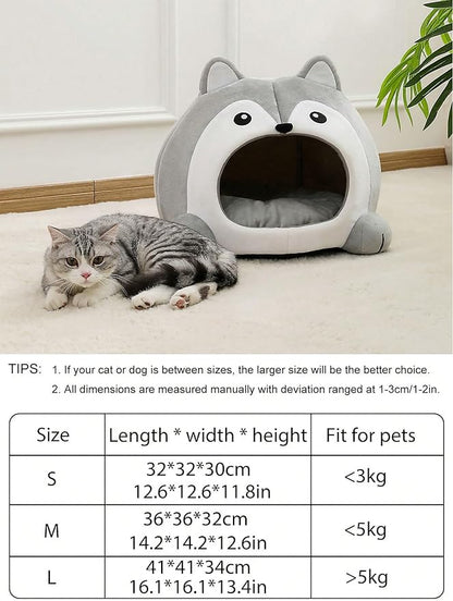 QWINEE Indoor Fox Shape Cat Bed Cave with Removable Cushion