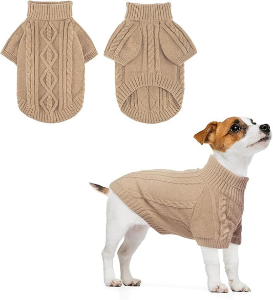 BEAUTYZOO Small Dog Sweater, Dog Sweatshirt Pullover Cable Knitwear, Classic Turtleneck Thick Cold Weather Dog Clothes for Small Medium Dogs Puppy Girl Boys Chihuahua, Bulldog, Dachshund, Pug, Yorkie