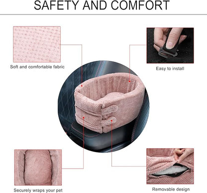 X AUTOHAUX Dog Car Seat Seat Adjustable Straps for Medium Small Sized Puppy Cat Seat Pets Soft Non Slip Bottom Travel Bed Pink