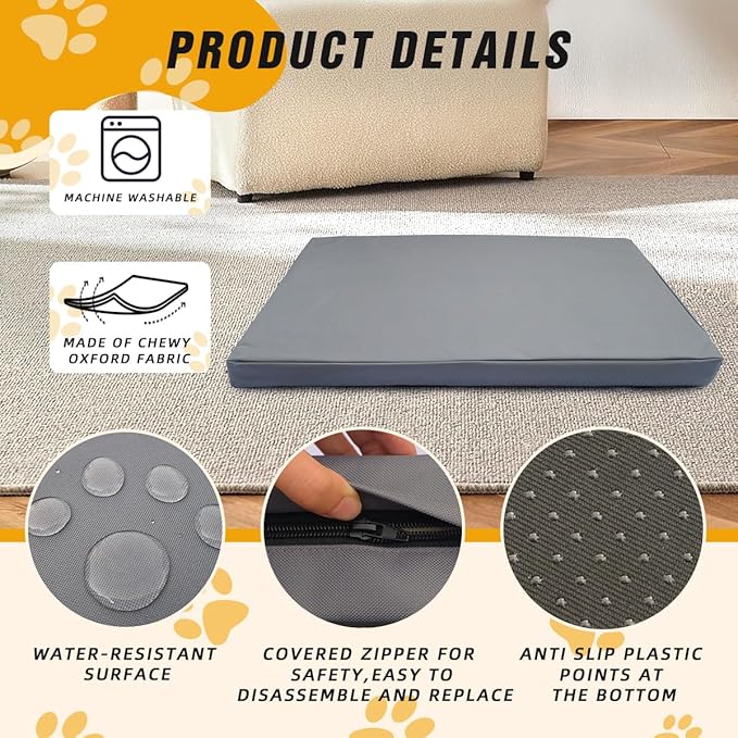 Pet Bed Cover L 36x27x3'' Dog Bed Covers Waterproof Dog Bed Covers Large Dog Bed Washable Removable Cover Dog Bed Covers Replacement Washable Dog Bed Covers with Zipper,Grey