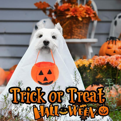 Mity rain Dog Halloween Costumes - Dog Ghost Costume with Felt Pumpkin Trick or Treat Bucket, Small Dog Halloween Costumes (28Pounds), Funny and Cute Dog Costumes Clothes for Halloween Cosplay Party