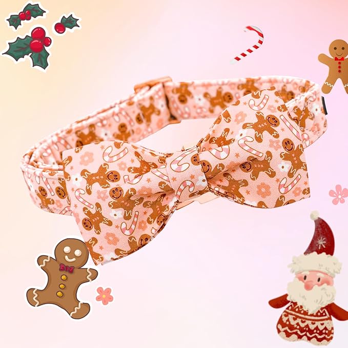 Lionheart glory Christmas Dog Collar, Pink Dog Bow Collar Adjustable Soft and Comfortable Bowtie Collars for Medium Dogs Girl or Boy Pet Gift Fall Collar Dog Bow