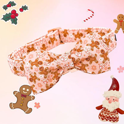 Lionheart glory Christmas Dog Collar, Pink Dog Bow Collar Adjustable Soft and Comfortable Bowtie Collars for Large Dogs Girl or Boy Pet Gift Fall Collar Dog Bow