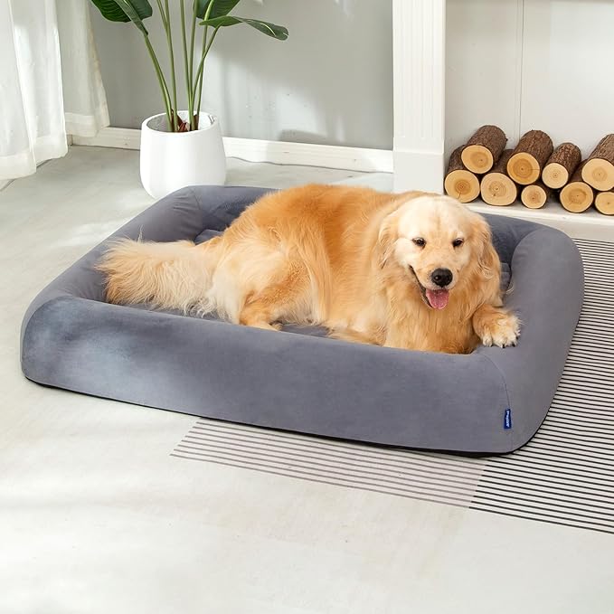 pettycare Orthopedic Dog Bed for Large Dogs Waterproof Pet Bed Soft Sofa with Two Fabrics Washable Removable Cover Egg Foam Support Anti-Slip Bottom Extra Head and Neck Support Sleeper
