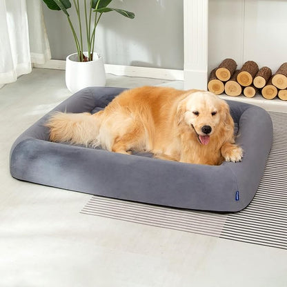 pettycare Orthopedic Dog Bed for Large Dogs Waterproof Pet Bed Soft Sofa with Two Fabrics Washable Removable Cover Egg Foam Support Anti-Slip Bottom Extra Head and Neck Support Sleeper