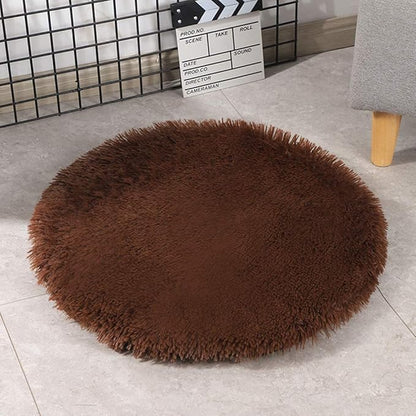 39 Inch Plush Dog Bed Mat Warm Fluffy Round Puppy Crate Pad with Anti-Slip Waterproof Bottom Soft Comfy Pet Kennel Mat for Small and Medium Dogs Sleeping(Dark Coffeey)