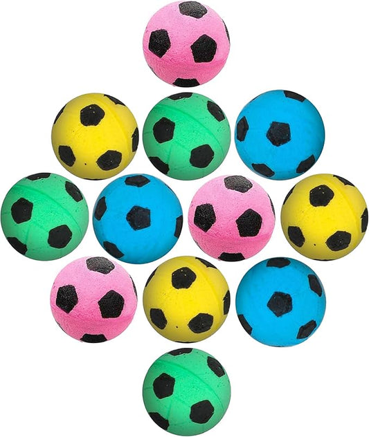 Vila Cat Soccer Balls, Feline Entertainment and Enrichment, Physical, and Mental Workout, Kitty’s Silent Companion, Foam Sponge, Pink, Yellow, Green, Blue, 1.5” -2” (Diameter), 12 Pcs per Pack