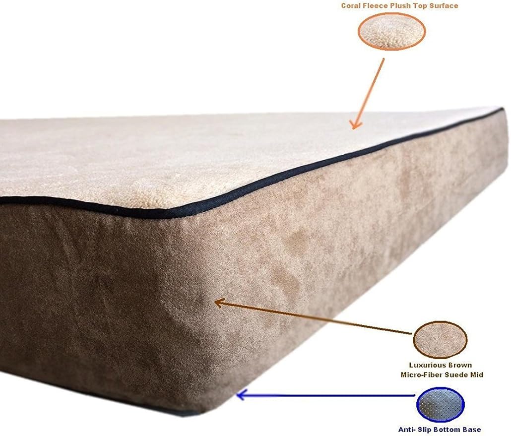 Replacement Beige Color Coral Fleece Microfiber Plush Suede Slip Resistant External Zippered Gusset Style Luxurious Comfortable Soft External Dog Pet Bed Cover (41''x27''x4'')