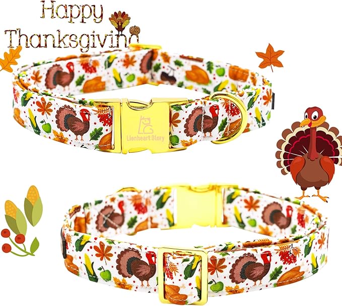 Lionheart glory Thanksgiving Dog Collar, Turkey Dog Bow Collar Adjustable Soft and Comfortable Bowtie Collars for Medium Dogs Girl or Boy Pet Gift Fall Collar Dog Bow