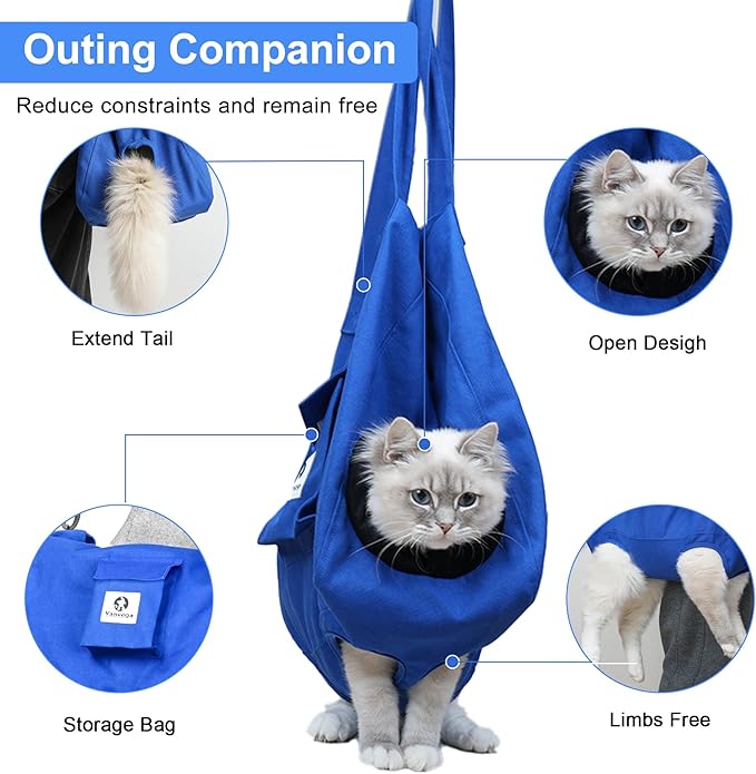 Cat Bag For Nail Trimming Pet Supplies， Color Blue Size M Cat Carrier Soft Backpack Hand Free Dog Travel Sling， Cat Grooming Holder With Adjustable Harness Storage Pocket Suitable For 5-11 lbs