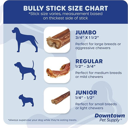 Downtown Pet Supply USA Sourced 12", 1 Lb. Jumbo Bully Sticks for Large Dogs - Rawhide Free Dog Chews Long Lasting and Non-Splintering - Single Ingredient, Low Odor Bully Sticks for Medium Dogs