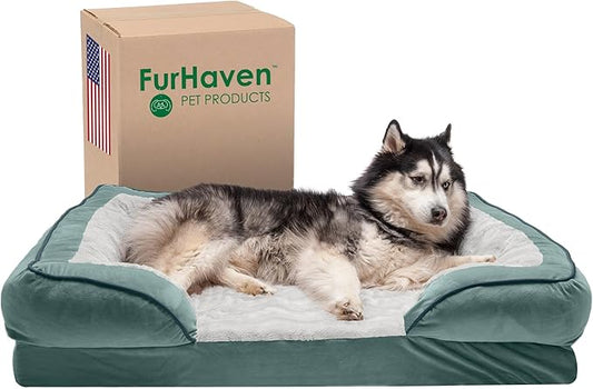Furhaven Memory Foam Dog Bed for Large Dogs w/ Removable Bolsters & Washable Cover 95 lbs