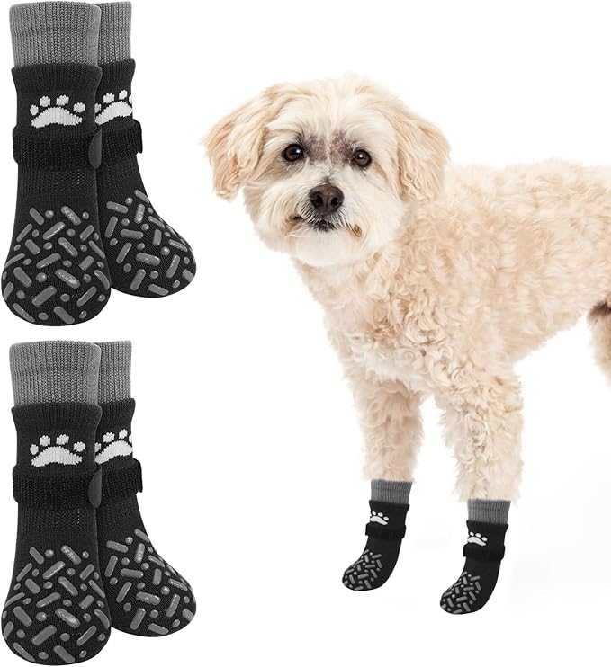 SCENEREAL Dog Socks to Prevent Licking Paws for Hot Pavement, Anti Slip Long Dog Grip Socks for Hardwood Floors, Dog Shoes Booties&Paw Protector for Small Medium Large Senior Dog, Pet Socks for Wounds