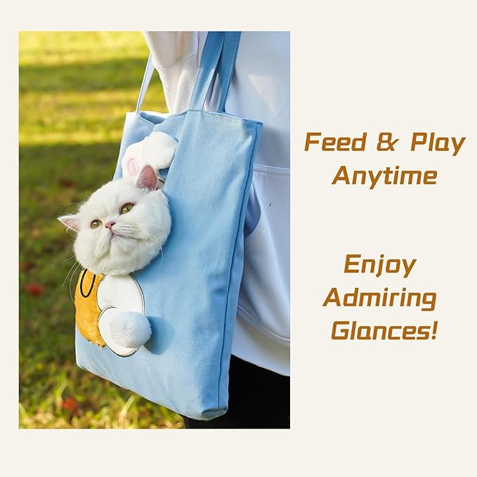 Cat Out Bag, Cute Cozy Cartoon Hands Free Show Head Cat Sling Carrier, Cat Restrainer Shoulder Bag for Outdoor Travel (Bunny, Medium)