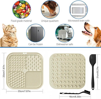 2 PCS Licking Mat for Dogs & Cats with Suction Cups, Dog Slow Feeder Lick Pat for Anxiety Relief, Dog Toys Feeding Mat for Butter Yogurt Peanut, Pets Bathing Grooming Training Mat (Grey&Beige)