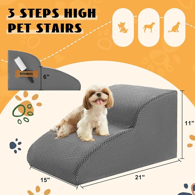 High Density Foam Dog Stairs Ramp for Beds Couches 2-Tiers