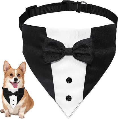 Dog Tuxedo Dog Suit Dog Wedding Bandana Collar with Bow Tie, Adjustable Dog Tux Formal Dog Costumes, Engagement Birthday Tuxedo for Small Medium Large Dogs Pets (Small: Neck 12.5”-21”)