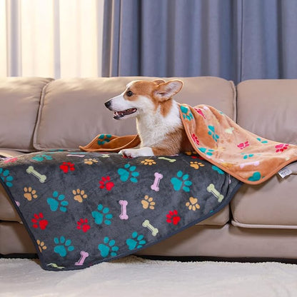 1 Pack 6 Blankets Dog Cat Soft Fluffy Fleece Pet Blanket Warm Cute Print Design Puppy Kitten Blanket Doggy Bone Small(23"x16")