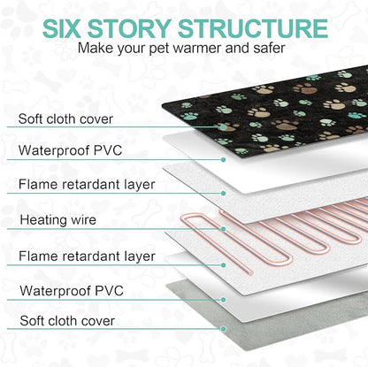 Pet Heating Pad 28x18 in Cat Heating Pads for Cats，Waterproof Heated Cat Bed