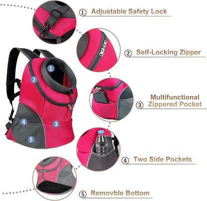 YUDODO Pet Dog Backpack Carrier Small Dog Front Carrier Pack Reflective Head Out Motorcycle Puppy Carrying Bag Backpack for Small Medium Dogs Cats Rabbits Outdoor Travel Hiking Cycling (L,Pink)