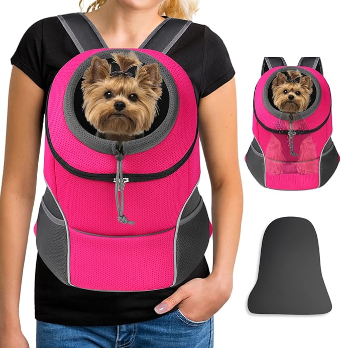 YUDODO Pet Dog Backpack Carrier Small Dog Front Carrier Pack Reflective Head Out Motorcycle Puppy Carrying Bag Backpack for Small Medium Dogs Cats Rabbits Outdoor Travel Hiking Cycling (L,Pink)