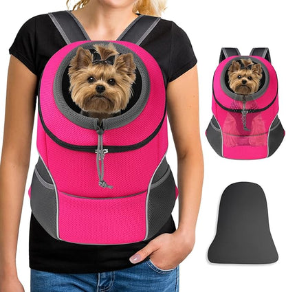 YUDODO Pet Dog Backpack Carrier Small Dog Front Carrier Pack Reflective Head Out Motorcycle Puppy Carrying Bag Backpack for Small Medium Dogs Cats Rabbits Outdoor Travel Hiking Cycling (L,Pink)