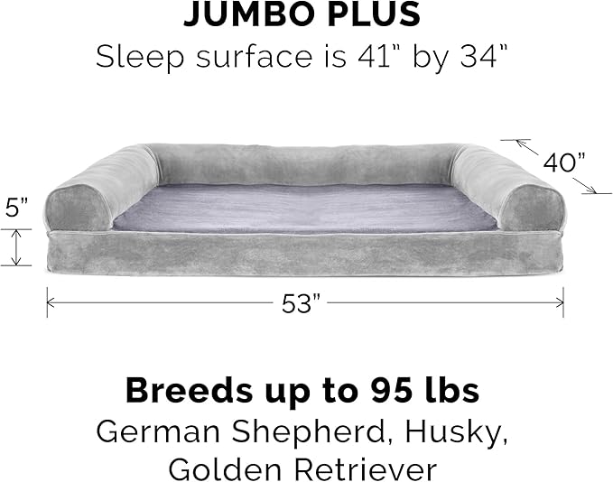 Furhaven Memory Foam Dog Bed for Large Dogs w/ Removable Bolsters & Washable Cover 125 lbs