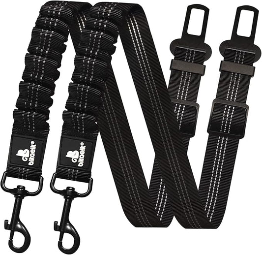 Dog Seat Belt,Retractable Dog Seatbelts Harness for Car,Adjustable Seatbelt Pet Safety Seat Belts with Elastic Bungee Buffer and Restraint Reflective (2 Piece/Black)