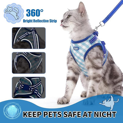 Supet Cat Harness and Leash Set for Walking and Small Dog Soft Mesh Plaid Harness Adjustable Vest with Reflective Strap Comfort Fit for Pet Kitten Puppy Rabbit