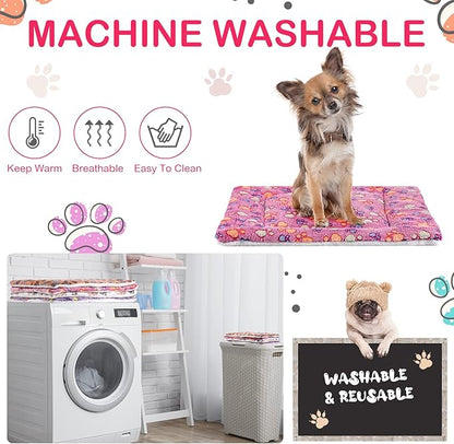 4 Pack Ultra Soft Dog Cat Bed Mat with Cute Prints Reversible Fleece Dog Crate Kennel Pad Cozy Washable Thickened Hamster Guinea Pig Bed Pet Bed Mat for Small Animals (Vivid Color 23 x 18 Inches)
