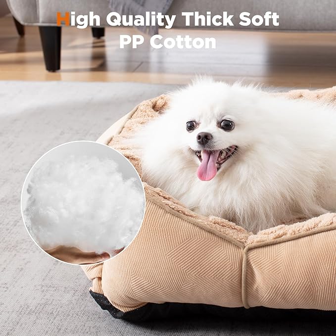 GASUR Rectangle Dog Bed for Medium Small Dogs Machine Washable Sleeping Sofa Non-Slip Bottom Cat Beds for Indoor Cats Warming Soft Calming Sleeping Puppy Bed(S Plus (25"x 21"x 8")