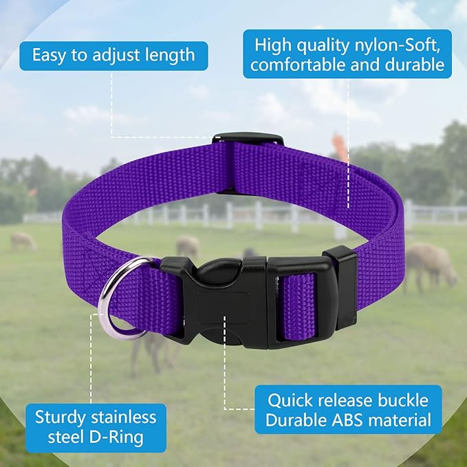 8 Pack Goat Collar with Bell, Adjustable Sheep Collars Set with Quick Release Buckle Durable Nylon Anti-Lost Grazing Pet Collar with Copper Bell for Goat Sheep Horse Cow