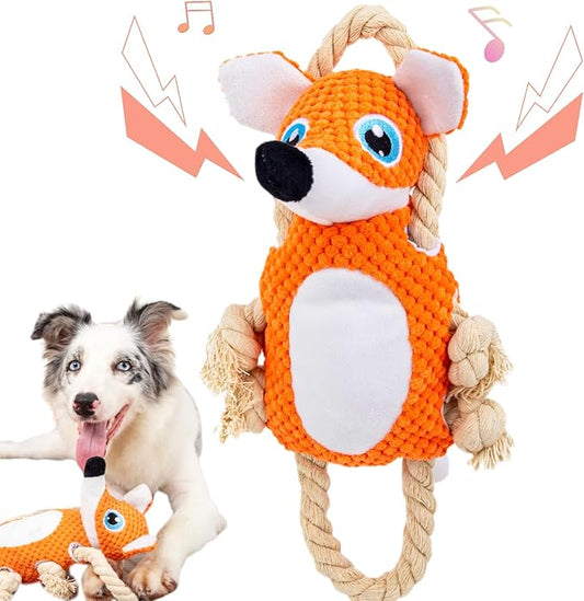 Interactive Dog Toys for Large Dogs, Plush Tug of War Dog Toy to Keep Them Busy, Squeaky Tough Dog Chew Toys for Boredom, Dog Teething Toys for Small, Medium & Large Dogs (Fox)