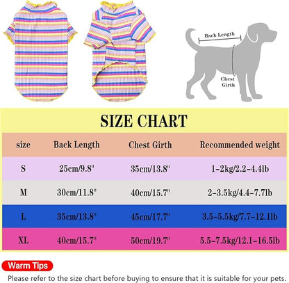 Small Medium Dog Clothes Rainbow Striped Dog Shirts Stretchable Long Sleeve Cat T-Shirt Pet Outfits for Chihuahua Yorkie Teddy (Yellow Edge