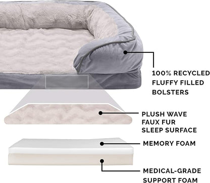 Furhaven Memory Foam Dog Bed for Large Dogs w/ Removable Bolsters & Washable Cover 95 lbs 40.0"L x 32.0"W x 9.5"Th