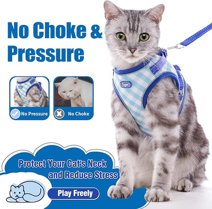 Supet Cat Harness and Leash Set for Walking and Small Dog Soft Mesh Plaid Harness Adjustable Vest with Reflective Strap Comfort Fit for Pet Kitten Puppy Rabbit