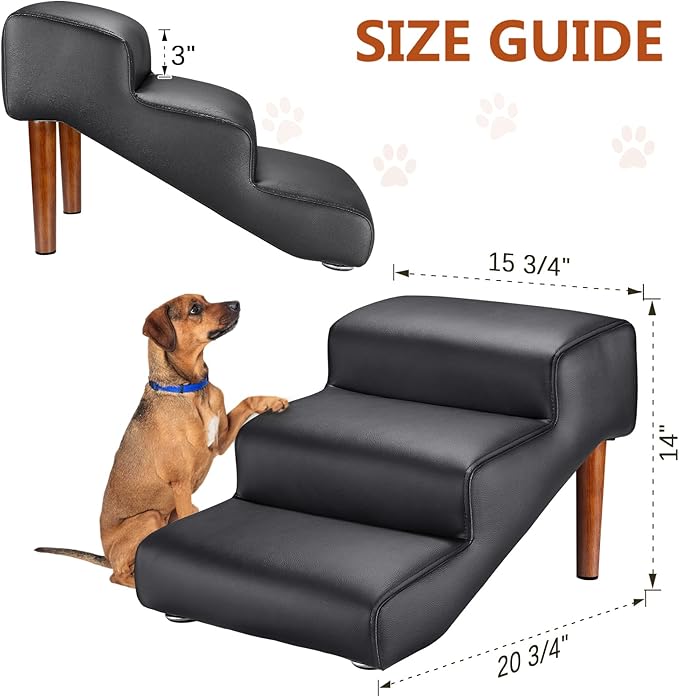 Senneny Black Faux Leather Dog Stairs 150 lbs, 3 Step