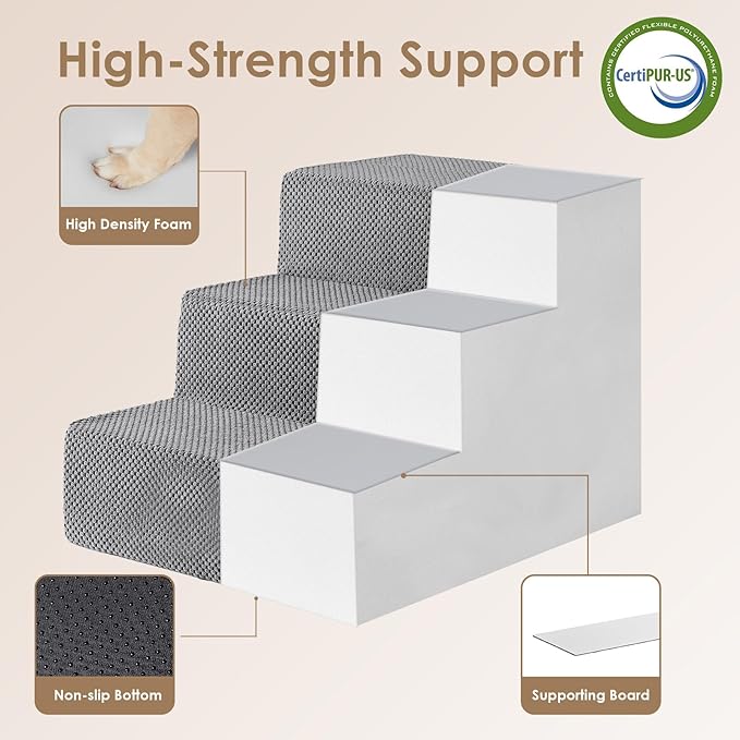EHEYCIGA Dog Stairs for Small Dogs 16.5”H 3-Step Extra