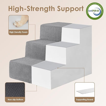 EHEYCIGA Dog Stairs for Small Dogs 16.5”H 3-Step Extra